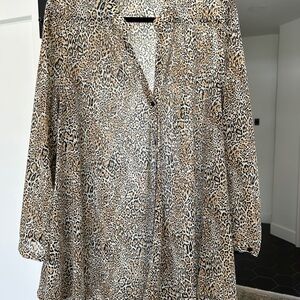 Chico's Leopard Print Button-Up Shirt in Tan and Black